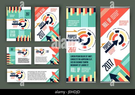 Colorful business stationary template vector, cover presentation,  geometric background, modern roll up x-banner and web header - stock  Stock Vector