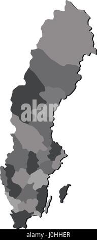 map of sweden with regions in vector on white background Stock Vector