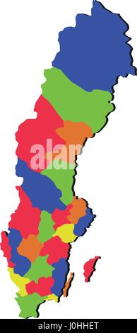 map of sweden with regions in vector on white background Stock Vector