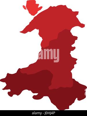 Map of Wales with regions in vector on white background Stock Vector