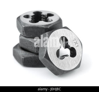 Thread cutting dies isolated on white Stock Photo