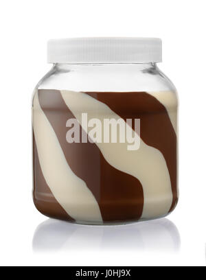 Front view of chocolate spread jar isolated on white Stock Photo