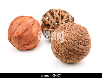 Three decorative wicker balls isolated on white Stock Photo