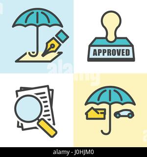 Outline Home and Auto Insurance Icons Isolated on solid Background Stock Vector