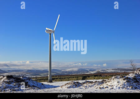 Wind turbine on Pennine hills above Hebden Bridge, in winter Stock Photo