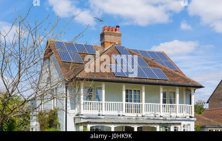 Solar panels on the roof of a house in the UK. Stock Photo
