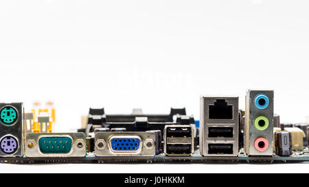 Connector of computer motherboard, isolated on white background. Stock Photo