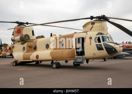 MARRAKECH, MOROCCO - APR 28, 2016: New CH-47D Chinook helicopter at the Marrakech Air Show. Stock Photo