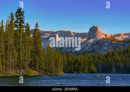 Photographed on Lake Mary Road in the city of Mammoth Lakes, California is when this view of the Lower Twin Lakes can be seen. Stock Photo