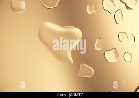 Realistic drops of water on a gold surface. 3d rendering Stock Photo