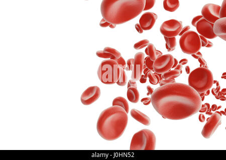 Red blood cells in vein or artery, flow inside inside a living organism, 3d rendering isolated on white background Stock Photo