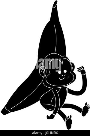 monkey playing with big banana cartoon icon image  Stock Vector
