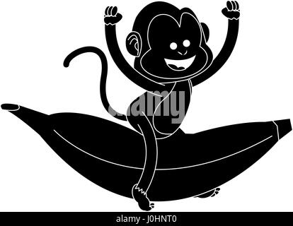 monkey playing with big banana cartoon icon image  Stock Vector