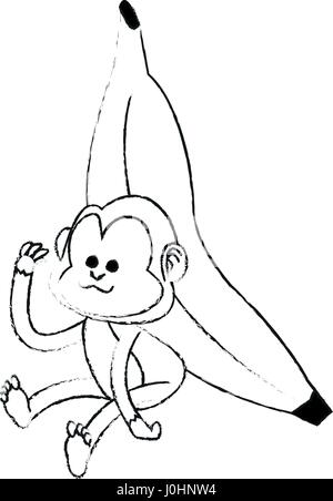 monkey playing with big banana cartoon icon image  Stock Vector