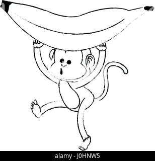 monkey playing with big banana cartoon icon image  Stock Vector