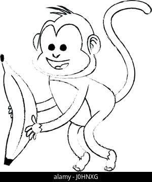 monkey playing with big banana cartoon icon image  Stock Vector