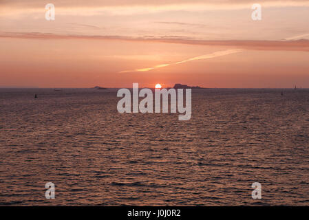 Sunset over the bay of Saint-Malo (Ille et Vilaine, Brittany, France). Stock Photo