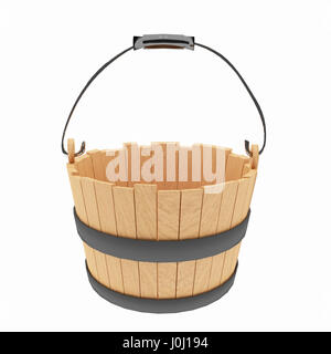 wood bucket on isolated white in 3D illustration Stock Photo