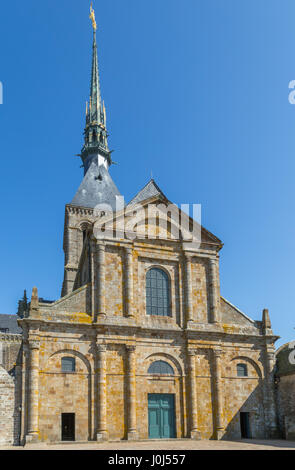The medieval Mont-Saint-Michel Abbey on a tidal island and mainland commune in Normandy, in the department of Manche, France. Stock Photo