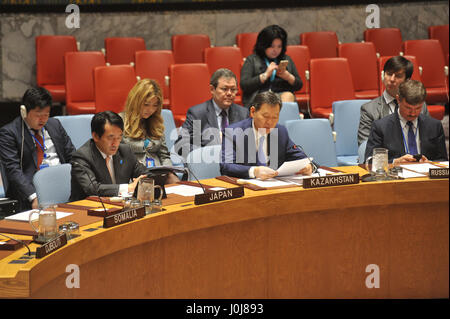 New York, USA. 13th Apr, 2017. The Security Council met today to discuss the grave crisis of famine and terrorism in Somalia. According to the organization at risk of over 20 million people dying of hunger due to low harvest and conflicts. Cholera spreading in Somalia, 50,000 cases foreseen. Only in January, more than 500 people died of diarrhea. Credit: Luiz Roberto Lima/Pacific Press/Alamy Live News Stock Photo