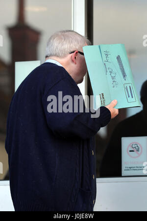 Priest William Haymaker arrives at Hove Trial Centre in East Sussex, for sentencing after he was caught using a blue badge belonging to a woman who had died months earlier. Stock Photo