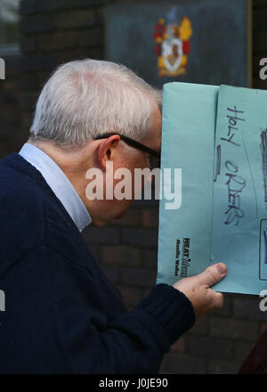 Priest William Haymaker arrives at Hove Trial Centre in East Sussex, for sentencing after he was caught using a blue badge belonging to a woman who had died months earlier. Stock Photo