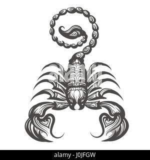 Tattoo Style Vector Silhouette Of Scorpion Isolated On White Background Zodiac Sign Scorpio