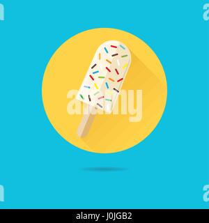 vanilla ice cream lolly with colorful sprinkles flat design long shadow vector icon Stock Vector