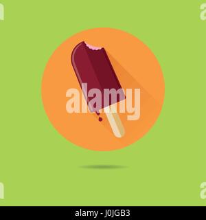 bitten cherry ice cream lolly flat design long shadow vector icon Stock Vector