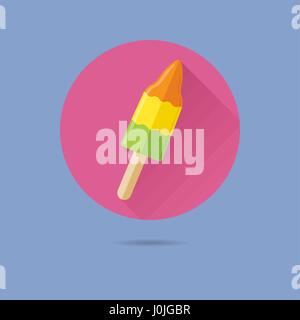 three flavor rocket shaped ice cream lolly flat design long shadow vector icon Stock Vector