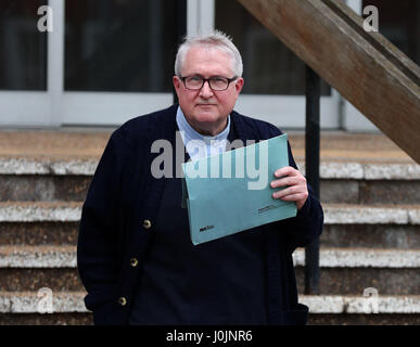 Priest William Haymaker leaves Hove Trial Centre in East Sussex, where his sentencing was adjourned after he was caught using a blue badge belonging to a woman who had died months earlier. Stock Photo