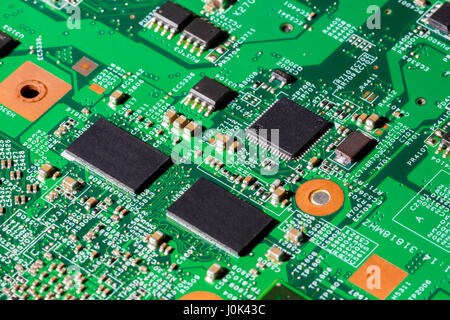 Close up shot of computer chips on a PCB Stock Photo