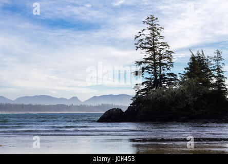 Wickaninnish Bay and Long Beach, near Tofino on Vancouver Island, BC, Canada taken from near Schooner Cove trail Stock Photo