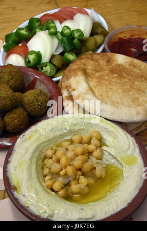 Hummus with falafel and chickpeas in Jerusalem, Israel Stock Photo