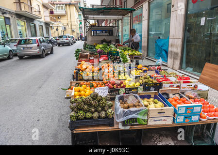 Vegetables and fruits stand in Syracuse city, southeast corner of the island of Sicily, Italy Stock Photo
