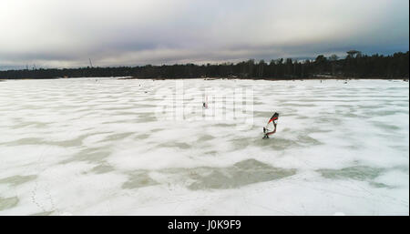 Ice yachting or ice sailing, on the baltic sea, in Haukilahti, Espoo, Finland Stock Photo