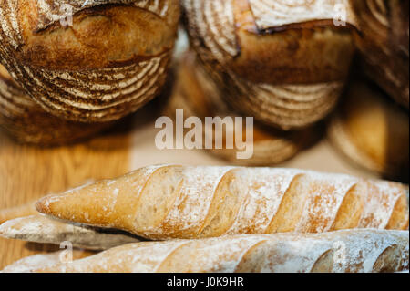Selection of Fresh Bread and Baguettes Stock Photo