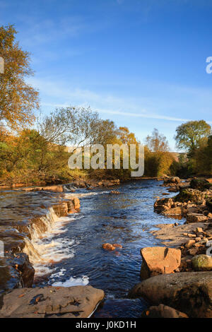 View downstream at Wain Wath Force waterfall on River Swale in Yorkshire Dales National Park. Keld, Upper Swaledale, North Yorkshire, England, UK Stock Photo