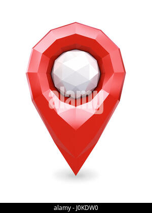 Red low poly GPS location marker pin isolated on white  ,Geolocation position icon Stock Photo