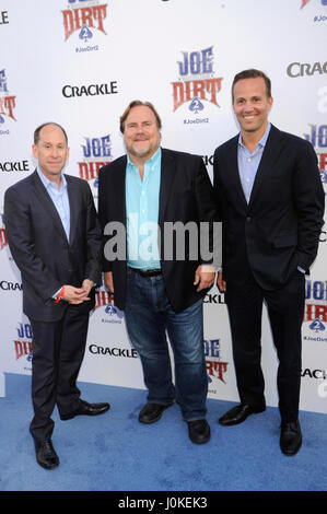 Actor Kevin Farley (c) and Eric Berger (r) attend the Joe Dirt 2: Beautiful Loser premiere hosted by Crackle at Sony Studios on June 24th, 2015 in Los Angeles, California. Stock Photo