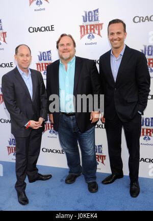 Actor Kevin Farley (c) and Eric Berger (r) attend the Joe Dirt 2: Beautiful Loser premiere hosted by Crackle at Sony Studios on June 24th, 2015 in Los Angeles, California. Stock Photo