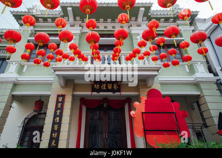 George Town, Malaysia - March 24, 2016: Yap Kongsi clan house decorated with chinese red lanterns, Armenian Street, George Town, Penang, Malaysia on M Stock Photo