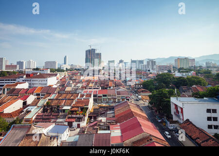 Georgetown, Malaysia - March 27, 2016: Panoramic view over historical part of the Georgetown on March 27, 2016 in Penang, Malaysia. Stock Photo