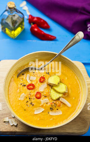 Thai red lentil, red pepper coconut cream soup Stock Photo