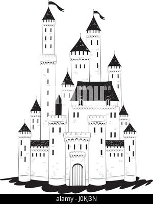 Medieval castle draw with walls and towers. Vector illustration Stock Vector