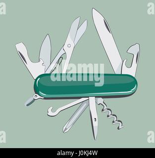 Multifunction, multipurposa, pocket, swiss, army knife. Vector illustration Stock Vector
