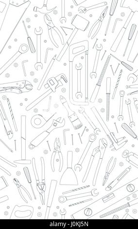 Working tools linear seamless pattern. Flat tools background. Flat vector illustration Stock Vector