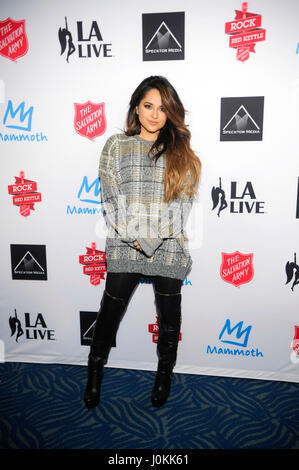 Singer Becky G attends The Salvation Army #|#Rock The Red Kettle#|# Concert at Microsoft Theater on December 5th, 2015 in Los Angeles, California. Stock Photo