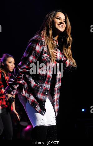 Singer Becky G performs live at The Salvation Army #|#Rock The Red Kettle#|# Concert at Microsoft Theater on December 5th, 2015 in Los Angeles, California. Stock Photo