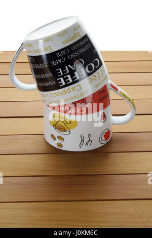 Cups on Wooden Background Stock Photo